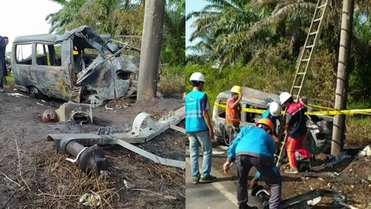 Kecelakaan Maut Pukul 03.35 WIB, Seorang Sopir Tewas, Mobil Meledak Setelah Tabrak Tiang Listrik