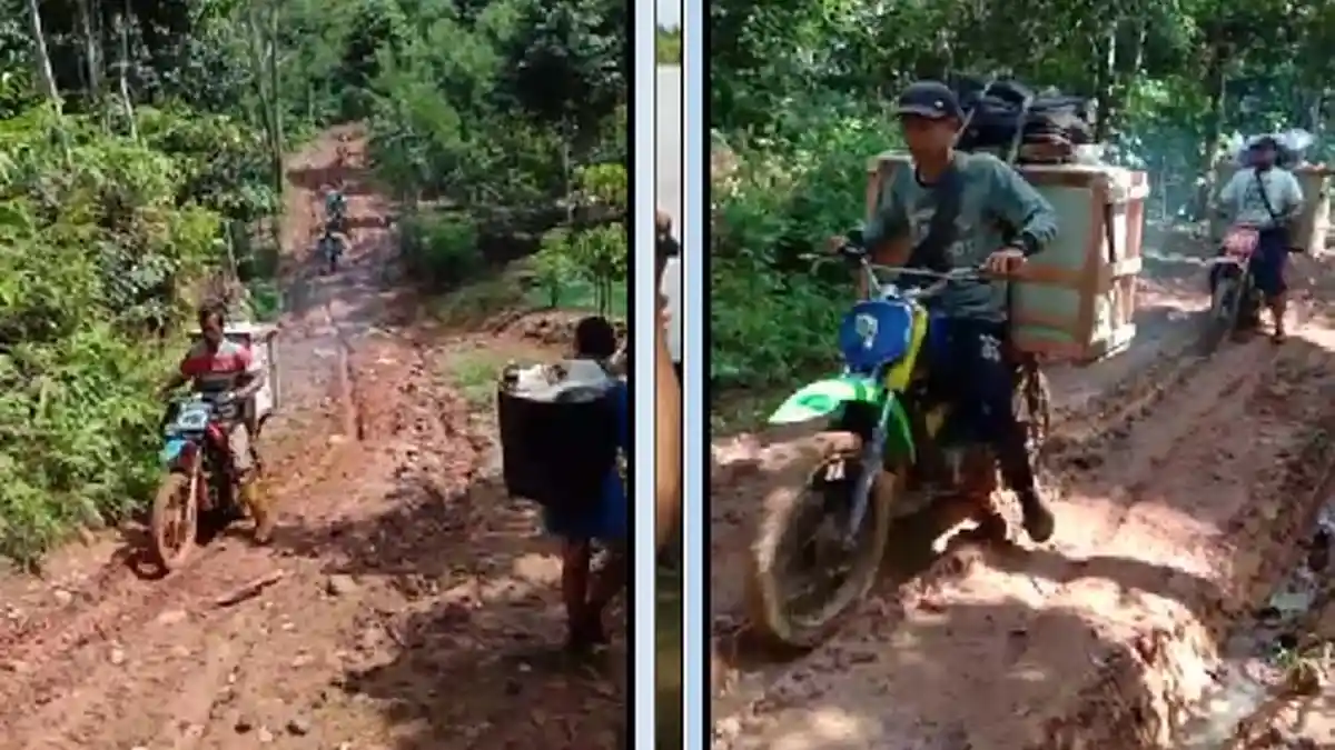 Pengantar Logistik Berkubang Dengan Lumpur, Menyusuri Hutan Selama Enam Jam