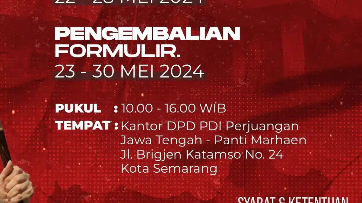 RESMI, PDIP Buka Pendaftaran Bakal Cagub dan Bacawagub Pilkada Jateng, Ini Jadwalnya