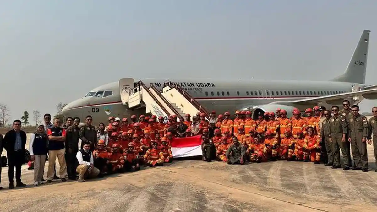 Boeing TNI AU Daratkan Satgas Kemanusiaan Bantu Korban Gempa Myanmar