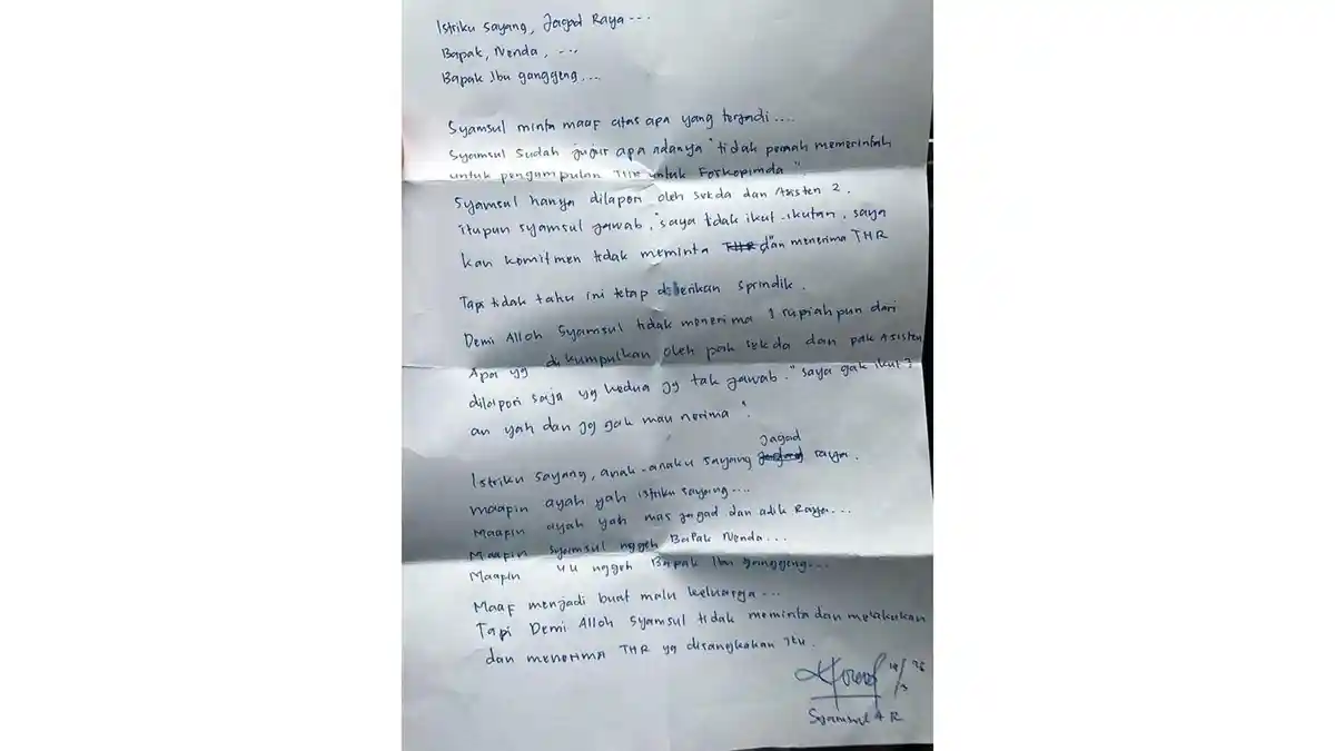 Viral Surat Cinta Bupati Cilacap Bantah Peras THR, Bawa Nama Tuhan
