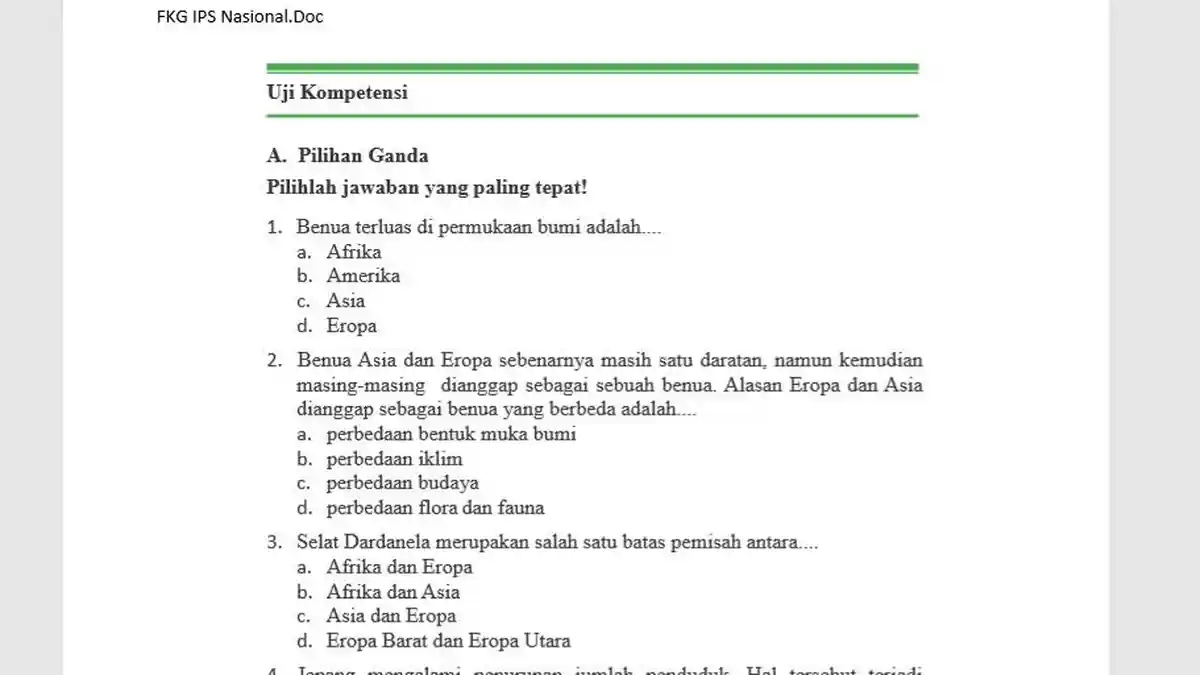 Kunci Jawaban IPS Kelas 9 Halaman 83: Soal Pilihan Ganda, Materi Perubahan Interaksi dan Ruang Benua