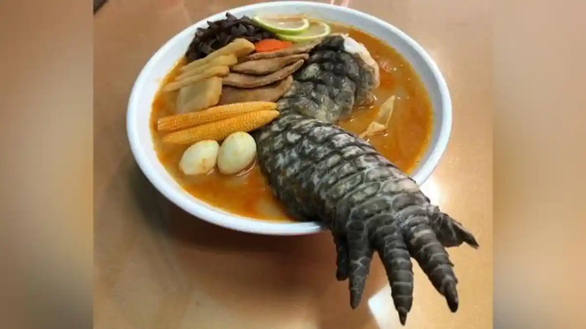 VIRAL Godzilla Ramen dengan Potongan Kaki Buaya Rebus, Rp 700 Ribu per Porsi, Ada yang Berani Makan?