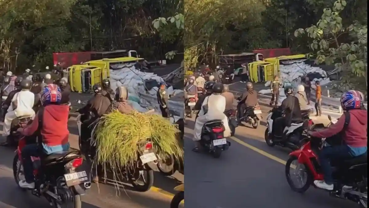 Truk Bermuatan Gaplek 9 Ton Terguling di Tikungan Bokong Semar - Tribunjogja.com