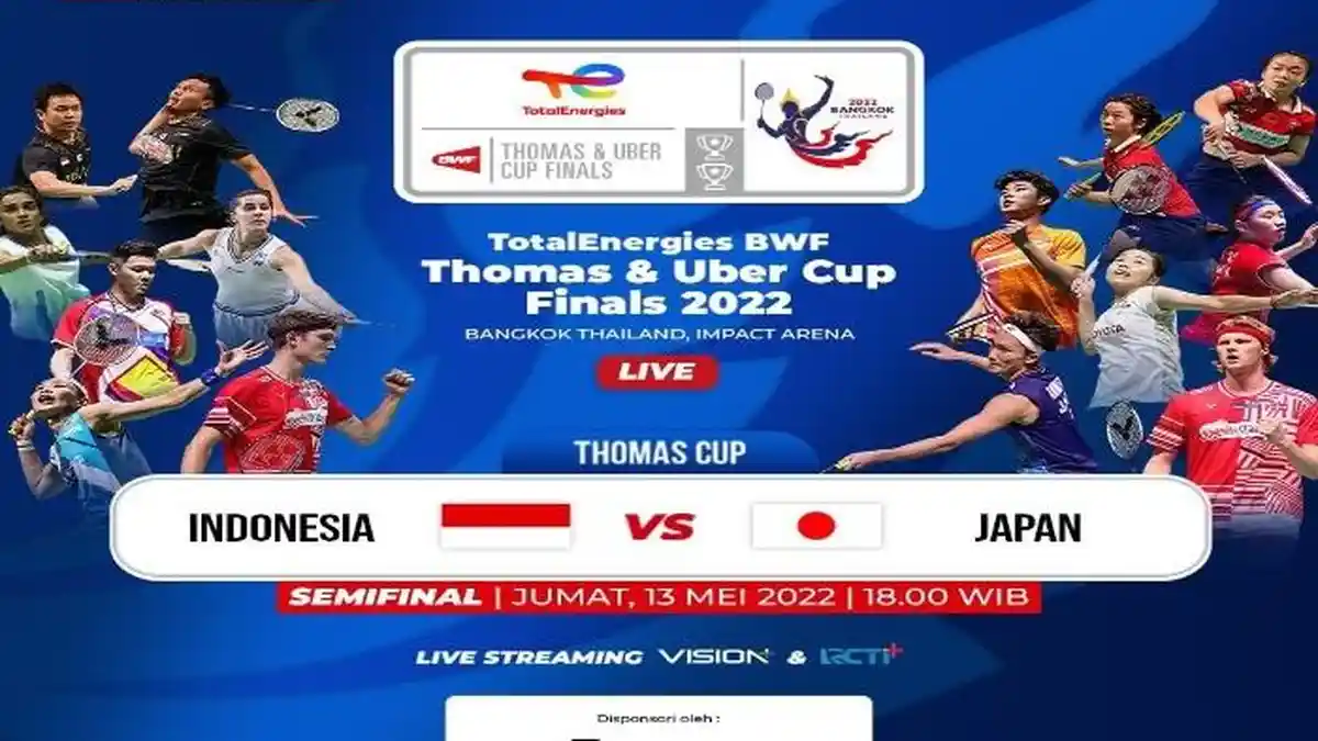 Live Streaming Semifinal Thomas Cup 2022 Indonesia Vs Jepang di RCTI+: Pukul 18.00 WIB