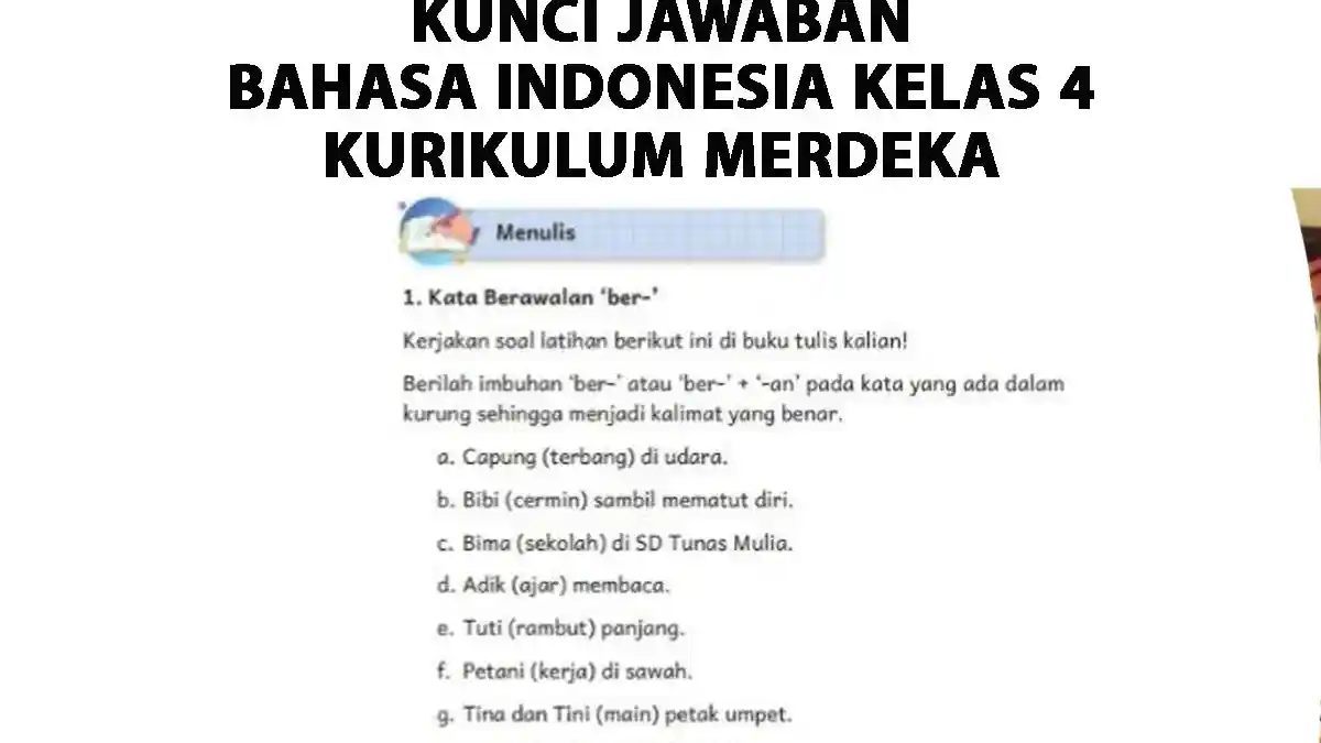 kunci Jawaban Bahasa Indonesia kelas 4 halaman 64 Kurikulum Merdeka, Kata Berawalan Ber-