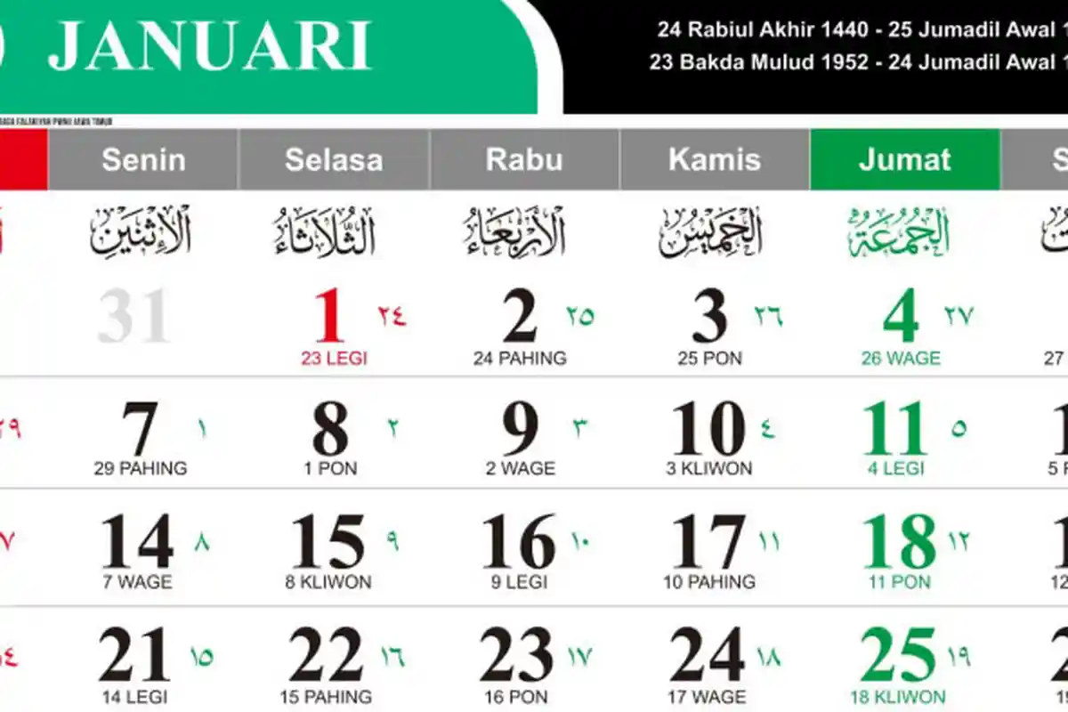 Link Download Kalender Masehi 2019 dan Hijriyah 1440-1441 Versi Nahdlatul Ulama (NU)