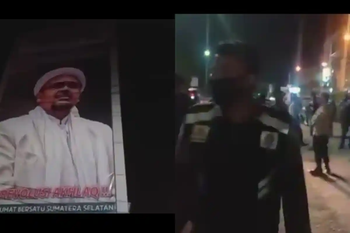 VIRAL Video Baliho Gambar Rizieq Shihab di Palembang Dicopot, Lokasi Diduga di Kawasan Plaju