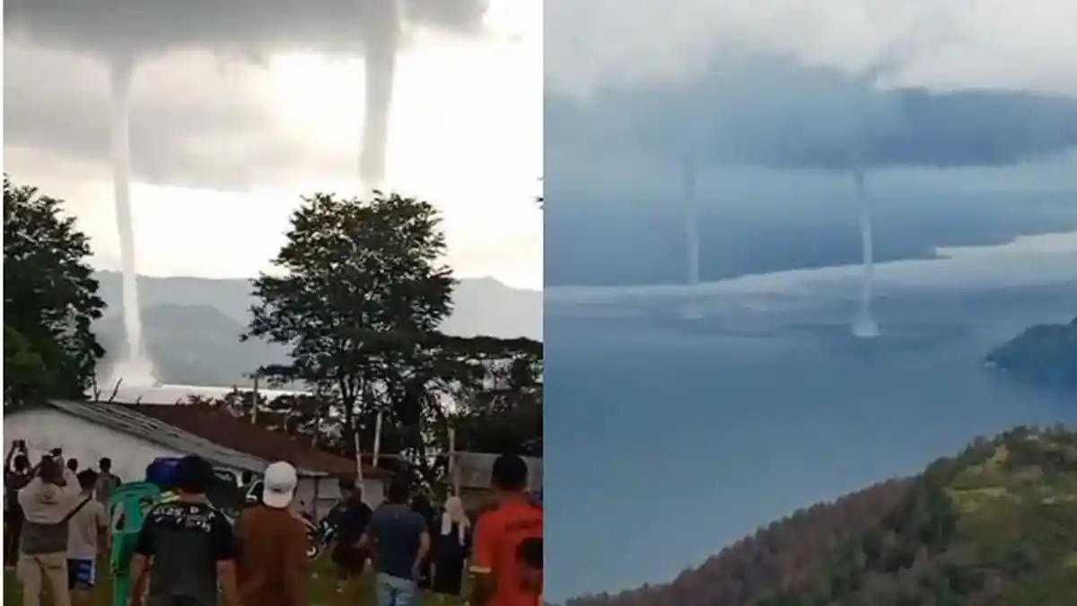 Dua Angin Tornado Raksasa Berputar di Danau Toba, Cerita Rakyat Ada Naga Bertarung