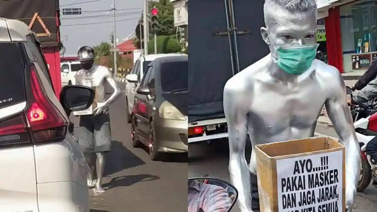 Manusia Silver di Kota Kediri Berkampanye Protokol Kesehatan Covid-19: Kami Sering Tekor