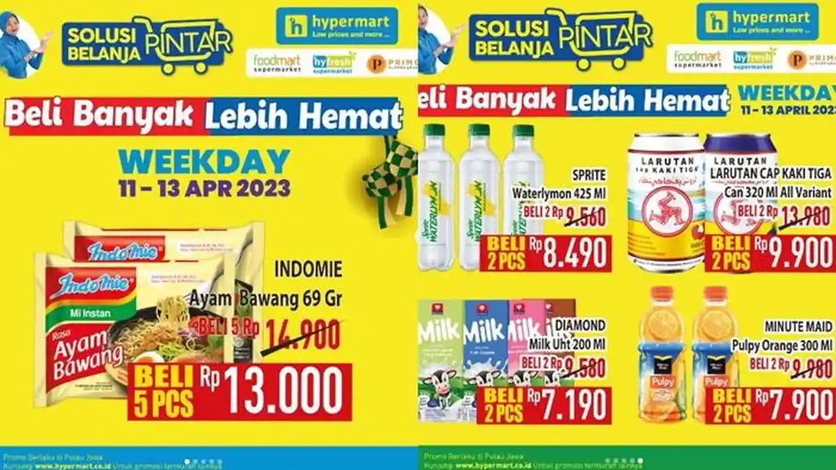 Promo Hypermart Hari ini 12 April 2023, Pulpy Orange 2 Rp 7.900 dan 5 Mie Instan Rp 13.000