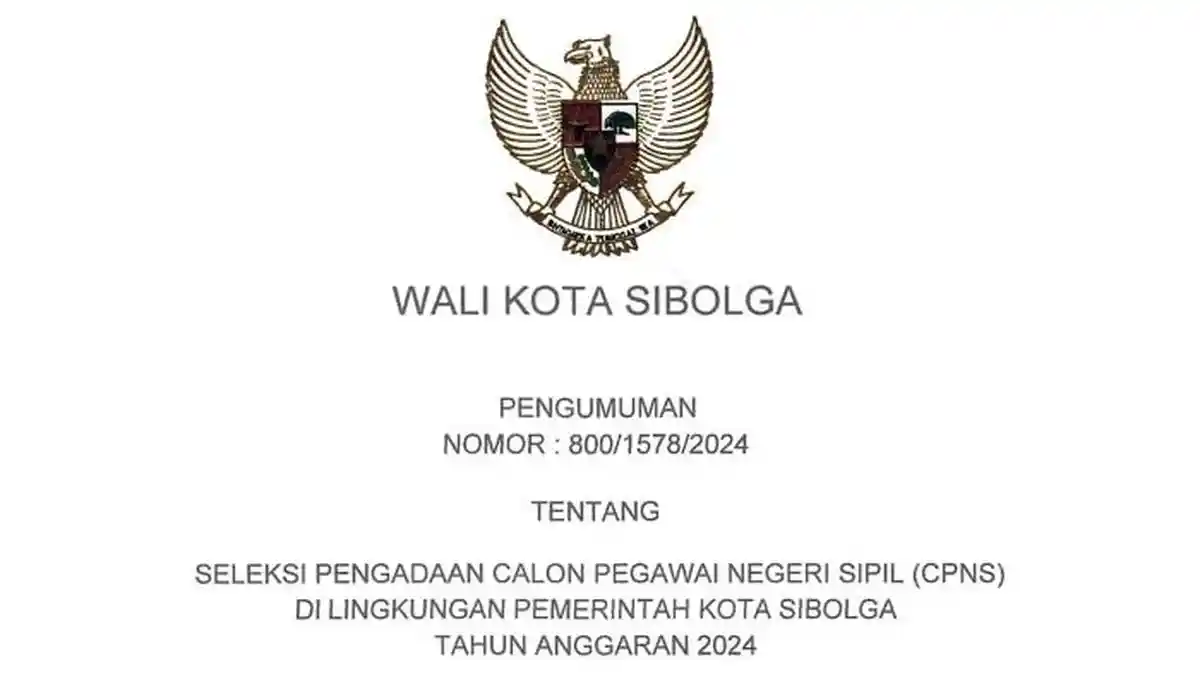 Rincian Formasi CPNS 2024 BKD Pemkot Sibolaga Beserta File PDF, Ada 75 ...