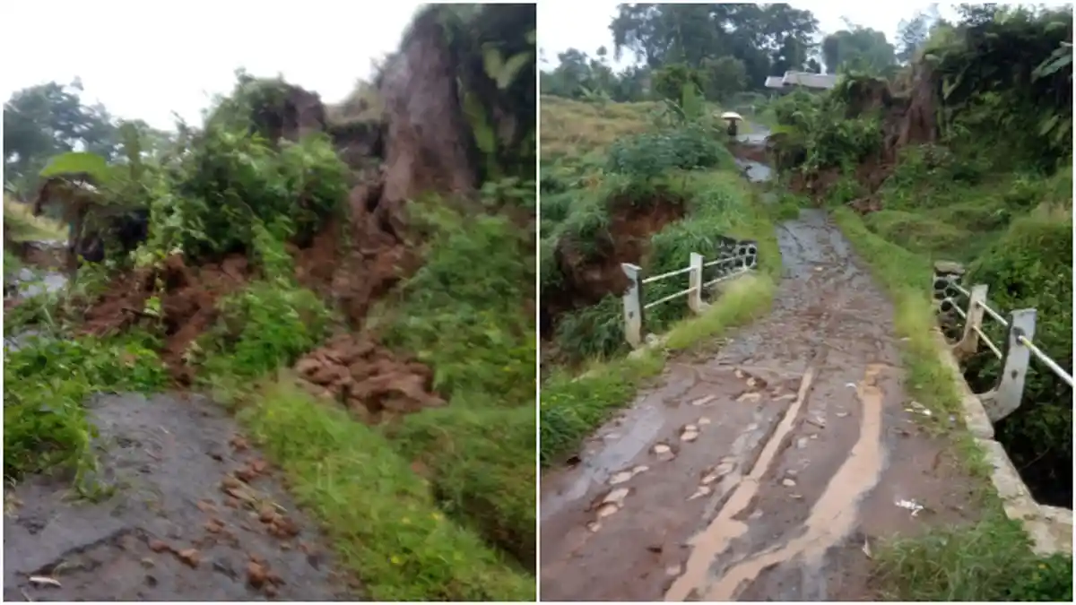 Longsor Tebing Terjang Bunijaya Gunung Halu, Jalan Penghubung KBB dan Cianjur Terputus