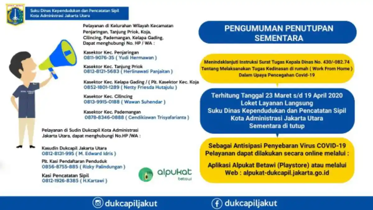 Sudin Dukcapil Jakut Perpanjang Penutupan Sementara Layanan Tatap Muka