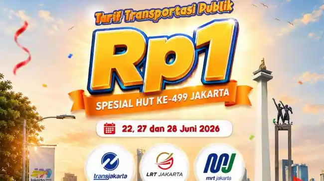 HUT ke-499 Jakarta, Naik TransJakarta, MRT, dan LRT Hanya Rp1 pada 22, 27, dan 28 Juni 2026