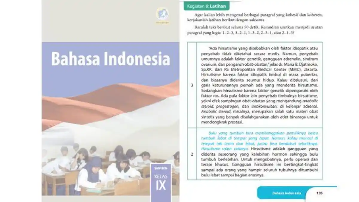 Kunci Jawaban Bahasa Indonesia Kelas 9 Halaman 135-137 Semester 2 Mengurutkan Paragraf yang Logis