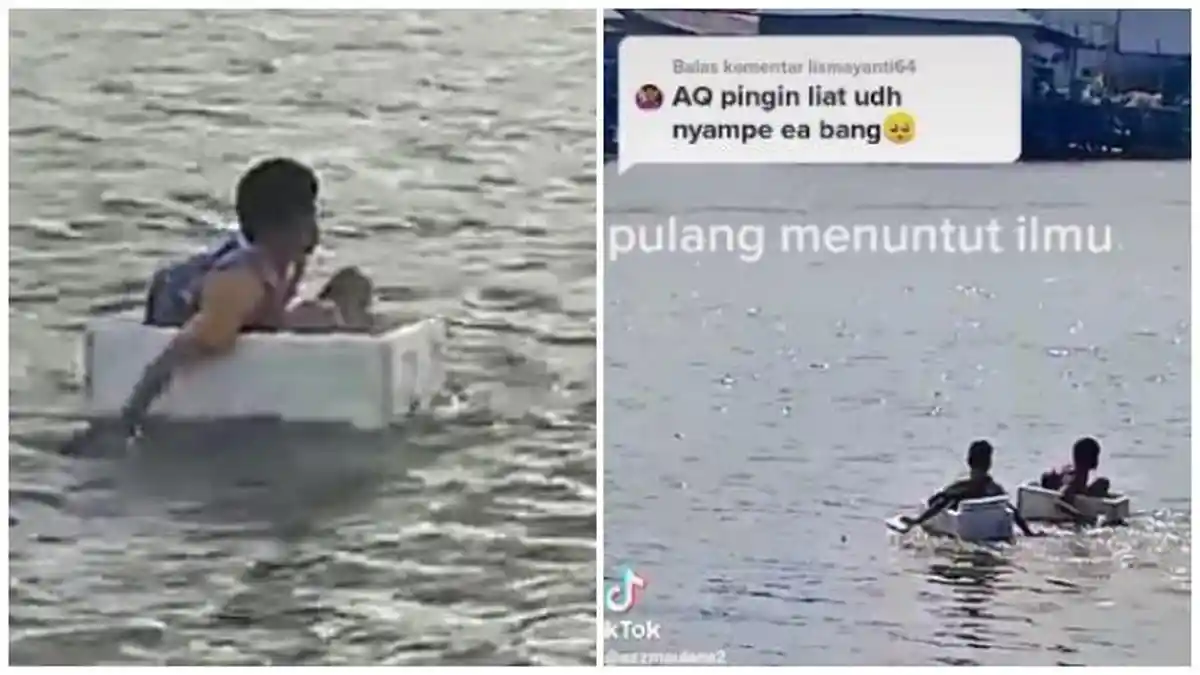 Viral Bocah Seberangi Sungai Naik Styrofoam, Kades: Bukan Mau Berangkat Sekolah tapi Bermain