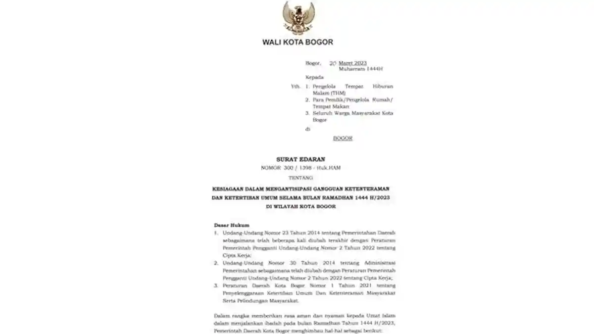THM Wajib Tutup di Kota Bogor, Sahur On The Road Dilarang Selama Ramadan