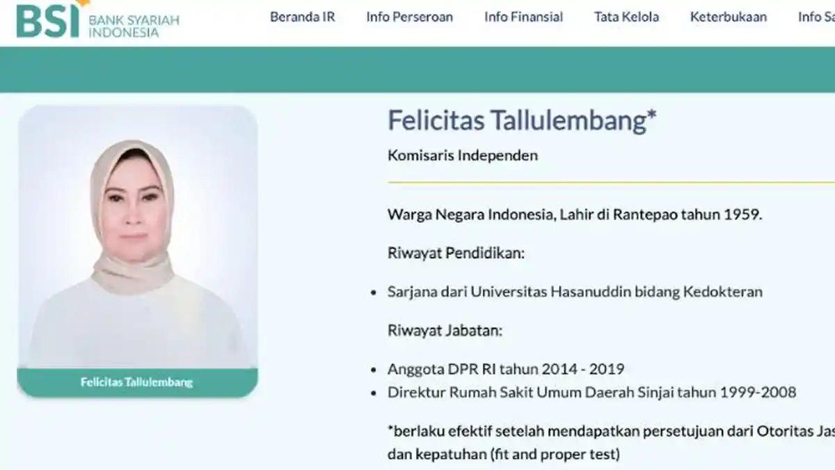 Spill Gaji Komisaris Independen BSI Felicitas Tallulembang hingga Hubungan dengan Prabowo