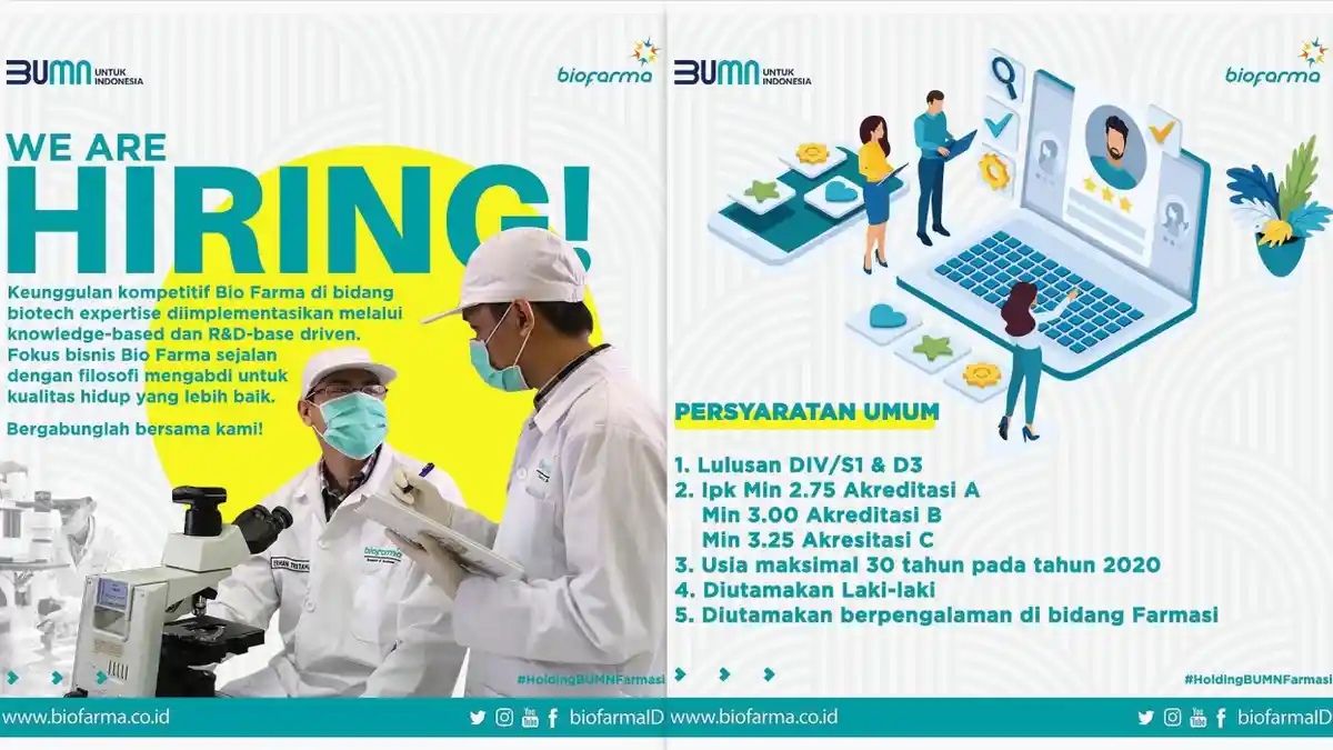 Lowongan Kerja Bio Farma Paling Lambat 10 Juli 2020 - Syarat, Formasi & Form Lamaran Lihat Disini