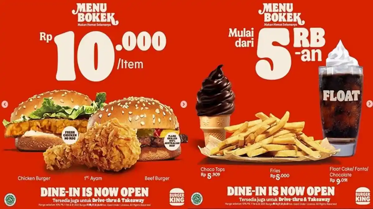 Promo Burger King Menu Bokek Sepanjang November Mulai Rp5 Ribuan Saja