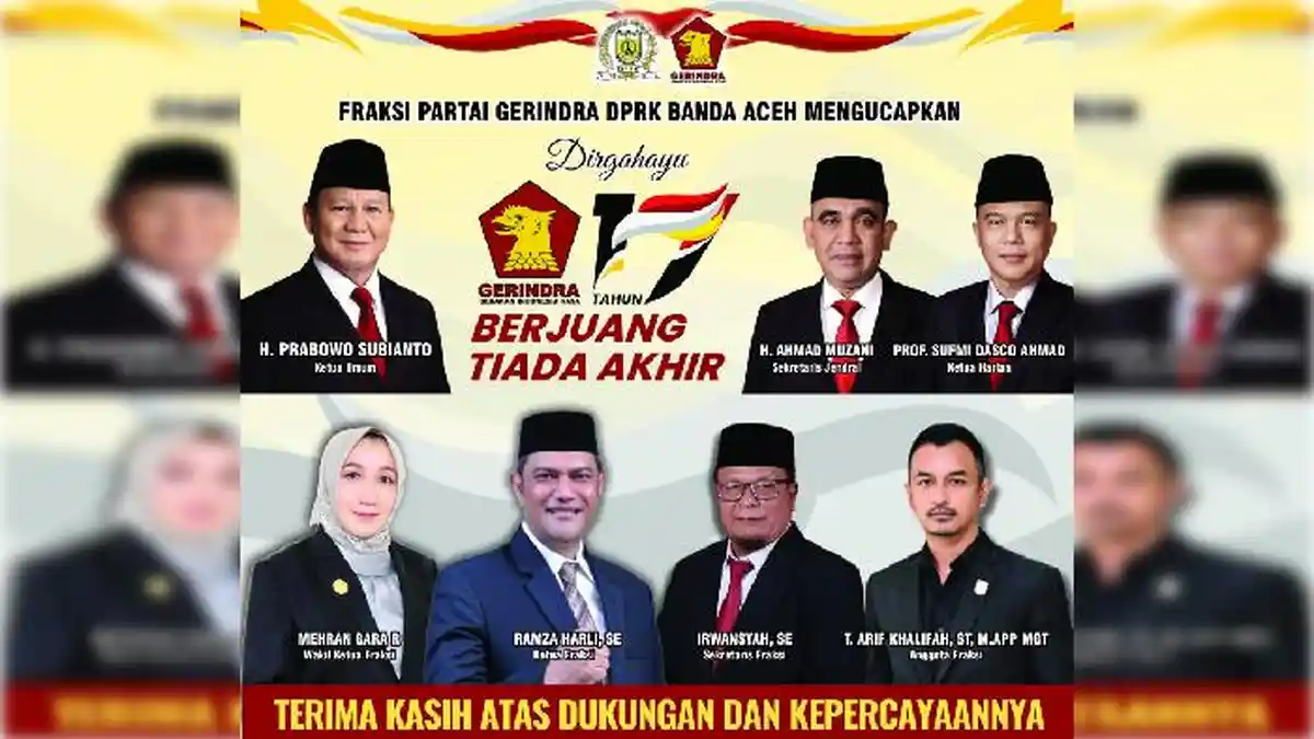 Fraksi Gerindra DPRK Banda Aceh Ucapkan Selamat HUT ke-17 Partai Gerindra