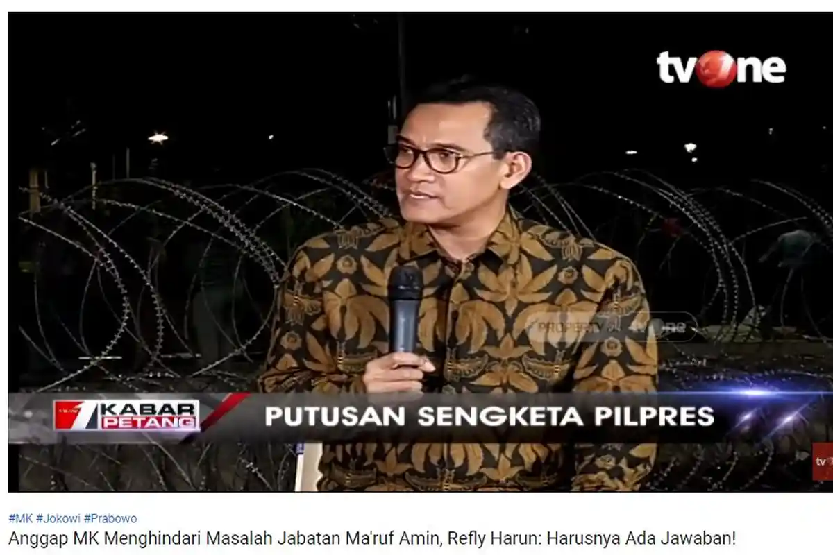 Seluruh Permohonan 02 Ditolak, Refly Harun Nilai MK Hindari Status Ma'ruf Amin: Agak Dilematis