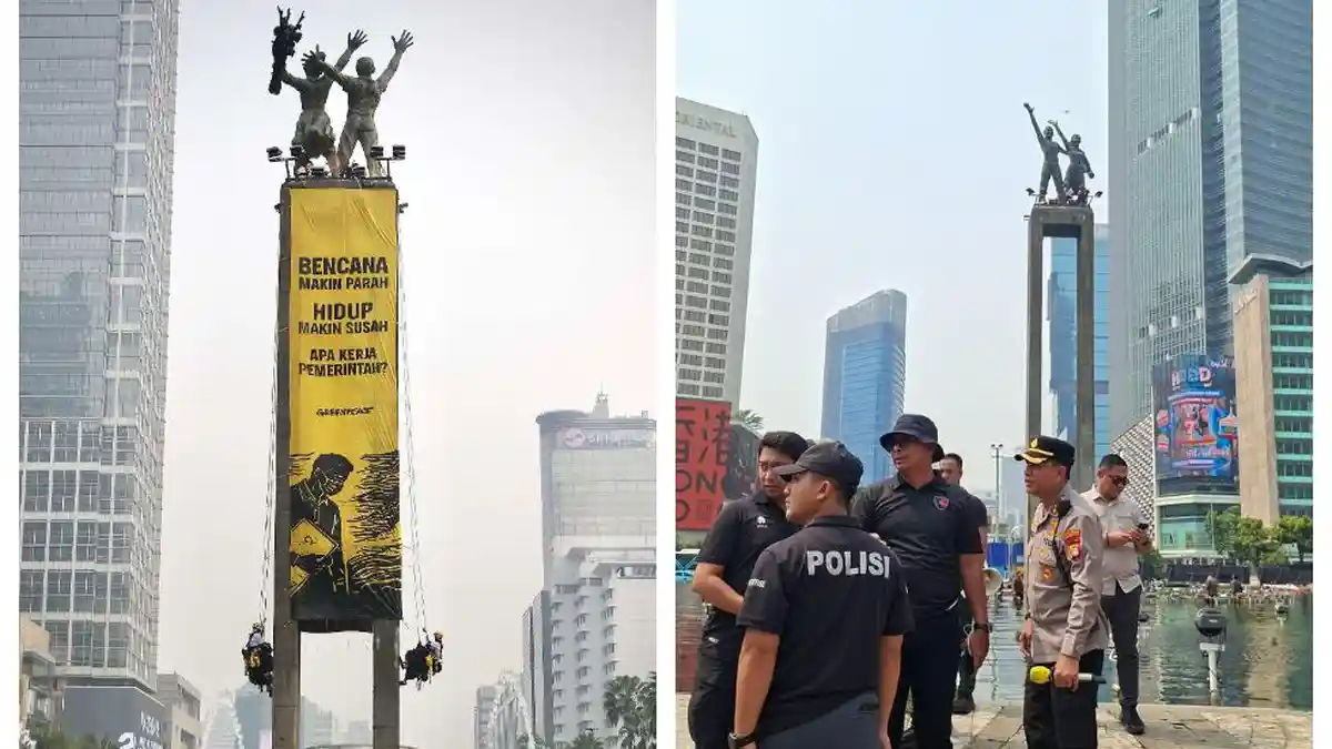 Polisi tuturkan Tak Ada Penangkapan 6 Aktivis Greenpeace yang Bentangkan Spanduk Protes di Bundaran HI