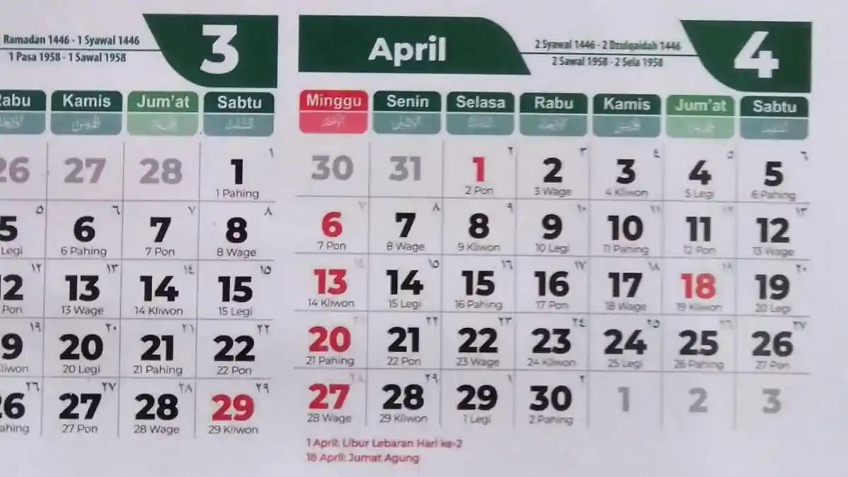 Kalender April 2025: 23 April 2025 Weton Apa? Lengkap Neptu Rabu Kliwon