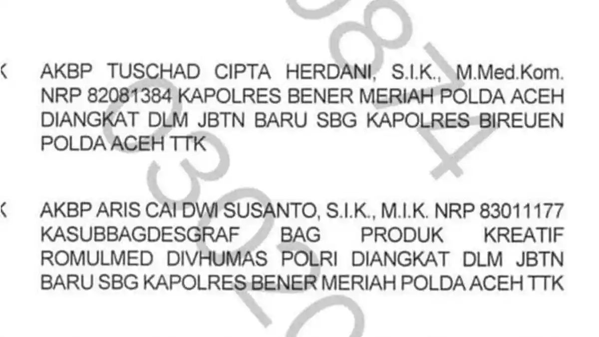 Kapolres Bener Meriah AKBP Tuschad Cipta Herdani Diganti