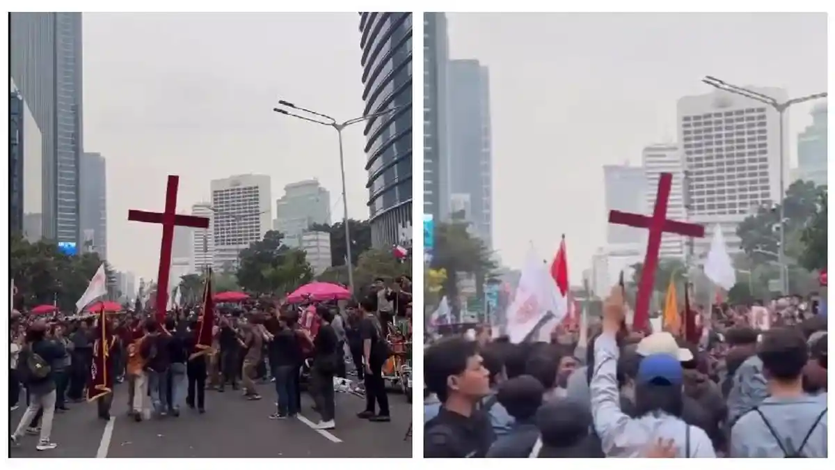 Salib Merah 'Pesta Babi' Muncul di Demo Kawasan Sudirman: Apa Maknanya ...