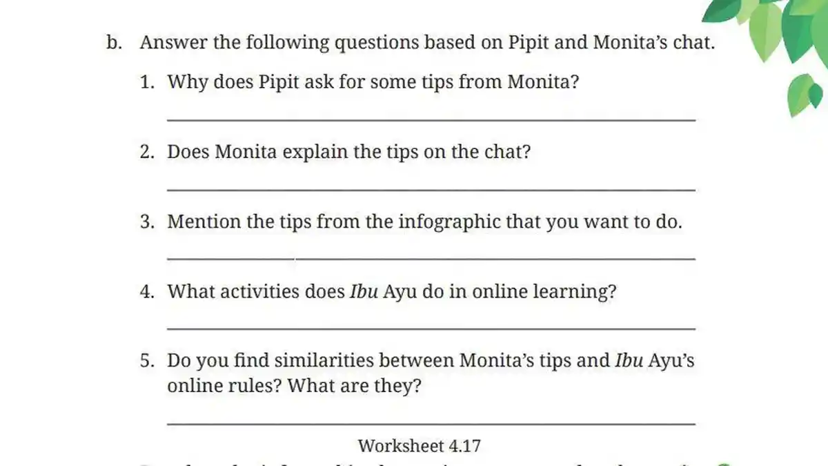 Kunci Jawaban Bahasa Inggris Kelas 7 Halaman 177 Kurikulum Merdeka, Worksheet 4.17 dan 4.18