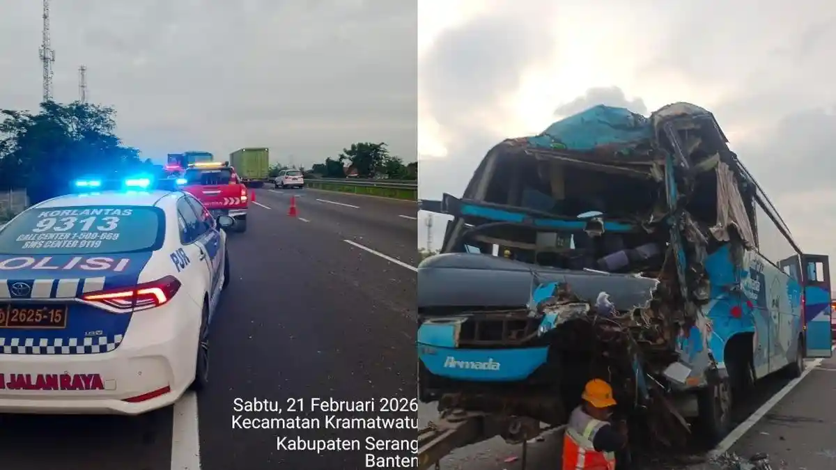 Kecelakaan Hari Ini di Tol Tangerang-Merak! Bus Tabrak Truk Trailer, Dua Orang Luka-Luka
