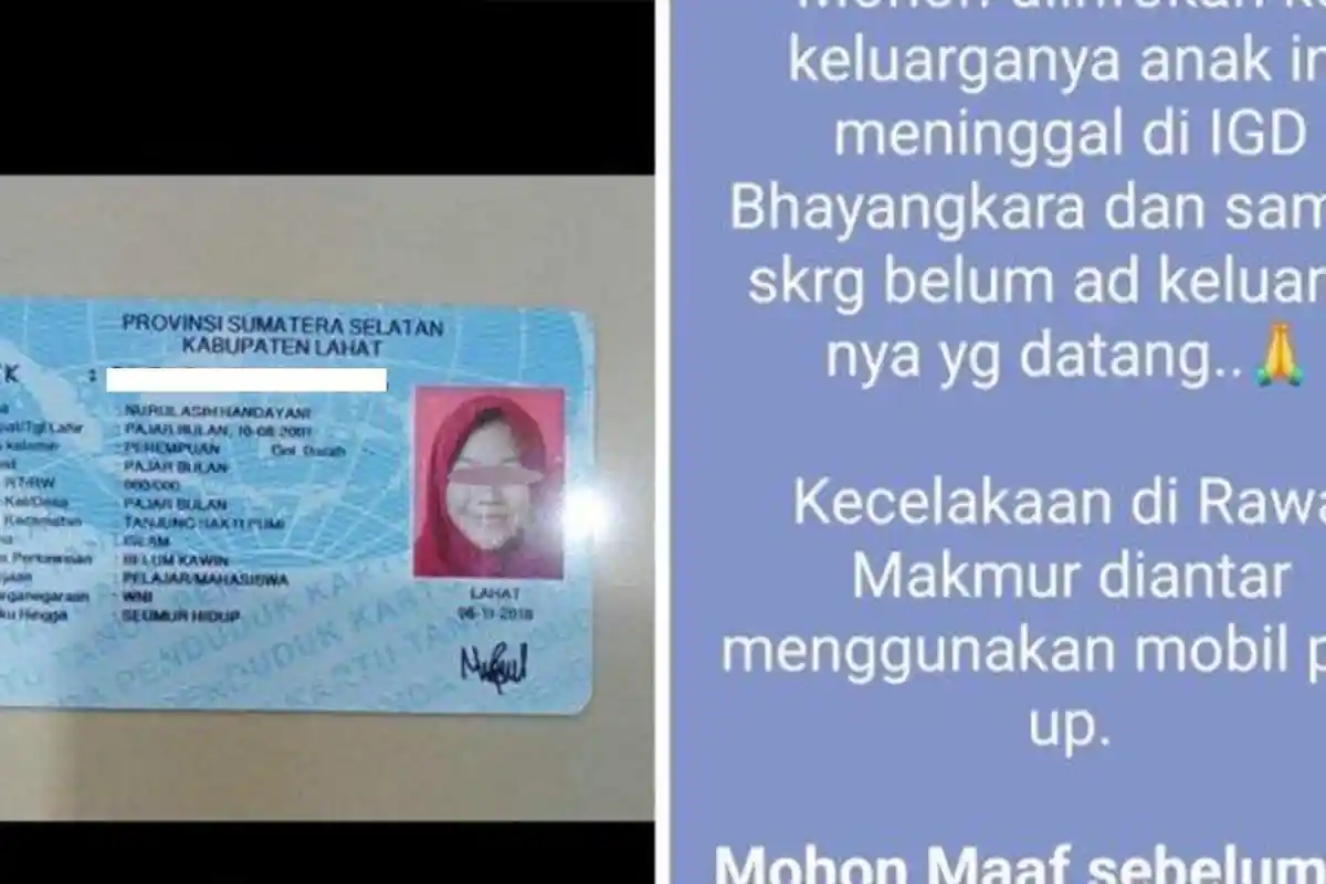 BREAKING NEWS: Mahasiswi UNIB asal Lahat Tewas Kecelakaan di Rawa Makmur Kota Bengkulu