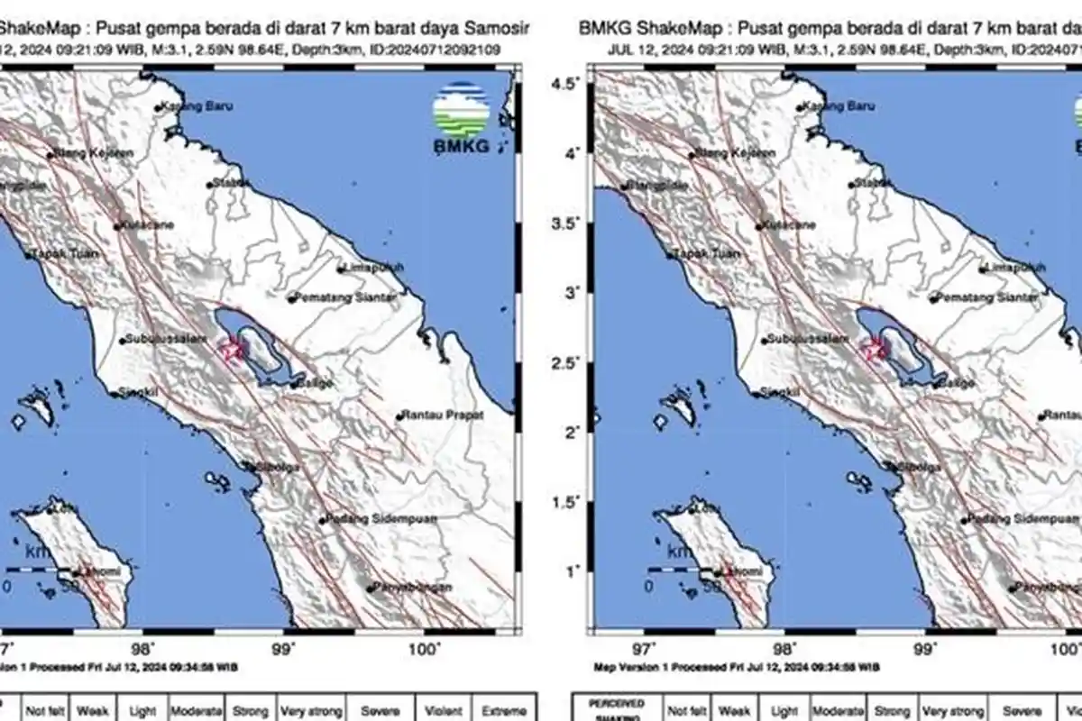 Info Gempa Hari Ini Baru Saja 2024 BMKG, Pusat Gempa Terkini 2 Menit yang Lalu Tasikmalaya, Samosir