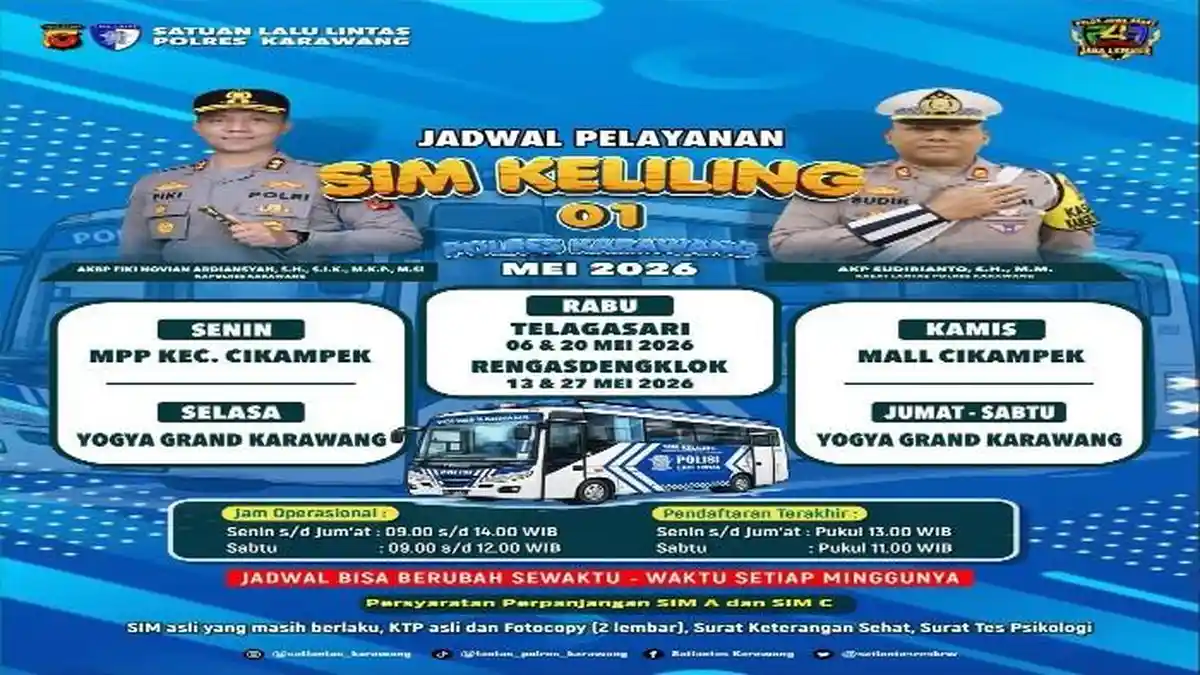 Jadwal, Lokasi dan Persyaratan SIM Keliling Karawang Selasa 5 Mei 2026