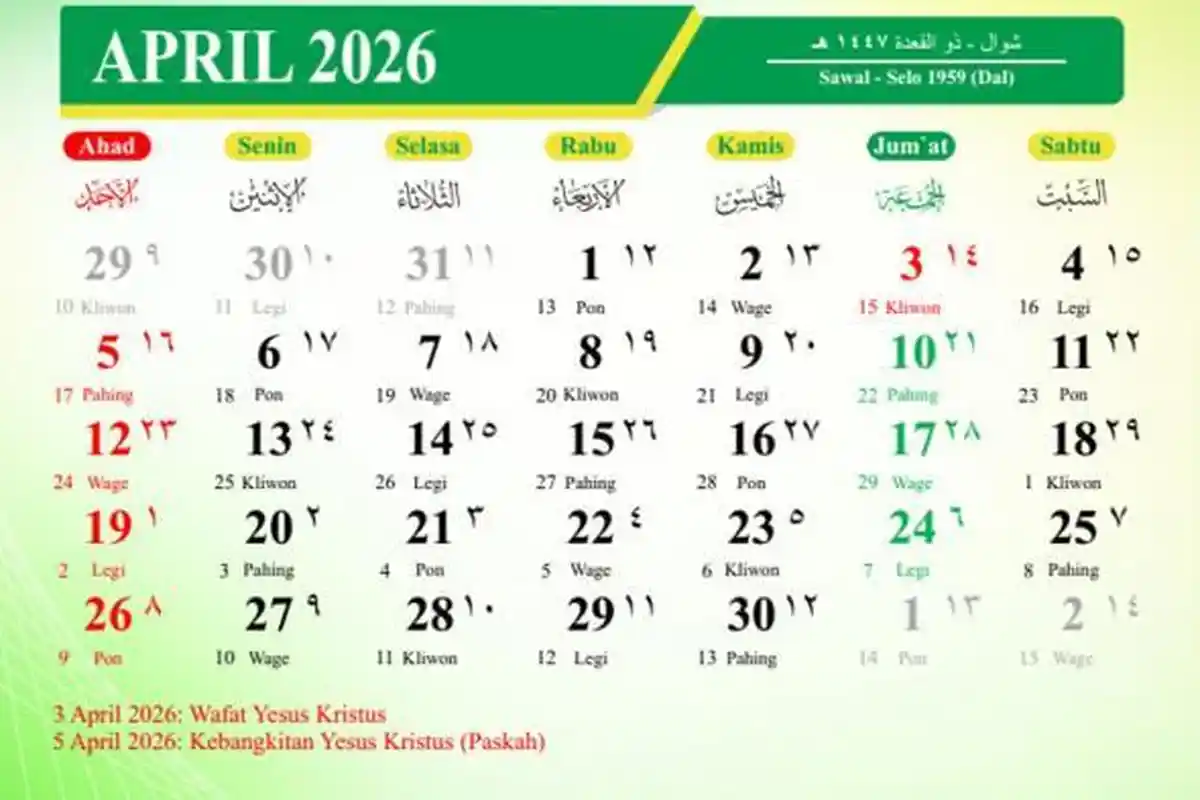 KALENDER Jawa April 2026 Lengkap Daftar Hari Baik dan Buruk Menurut Primbon Jawa