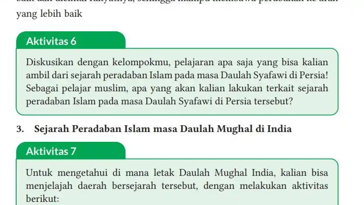 Kunci Jawaban PAI Kelas 9 Halaman 250 Kurikulum Merdeka, Aktivitas 6: Peradaban Islam Daulah Syafawi