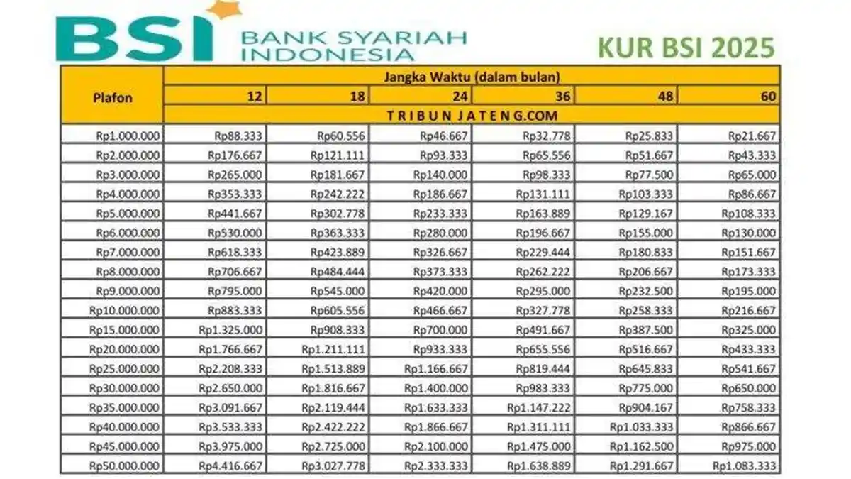 Tabel Angsuran KUR BSI Maret 2025: Pinjaman Berbasis Syariah Tanpa Riba, Begini Cara Mengajukannya