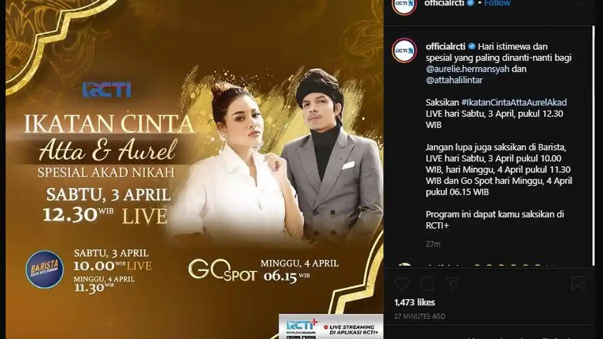 LIVE STREAMING RCTI Pernikahan Aurel & Atta Halilintar, Jokowi dan Prabowo Saksi Akad Nikah