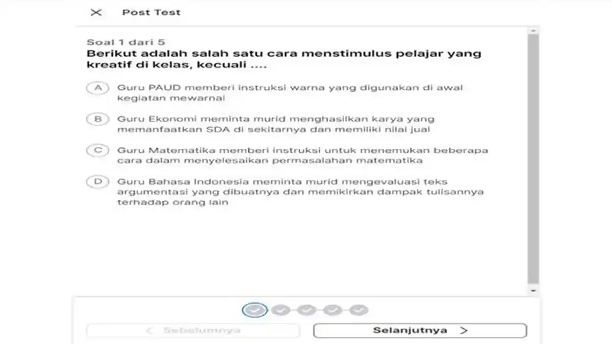 Kunci Jawaban Post Test Modul 7 Dimensi Kreatif Topik Profil Pelajar Pancasila, Merdeka Mengajar
