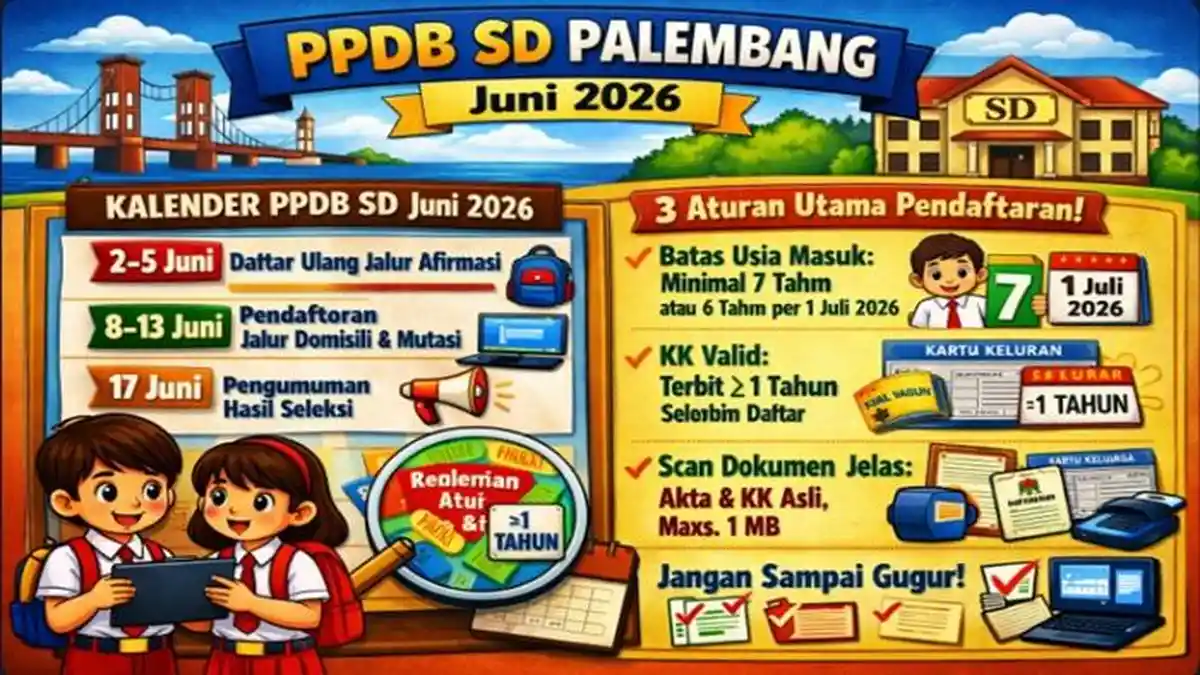 Ada Daftar Ulang Hingga Pendaftaran Tahap 2, Ini Jadwal PPDB SD di Palembang Bulan Juni 2026
