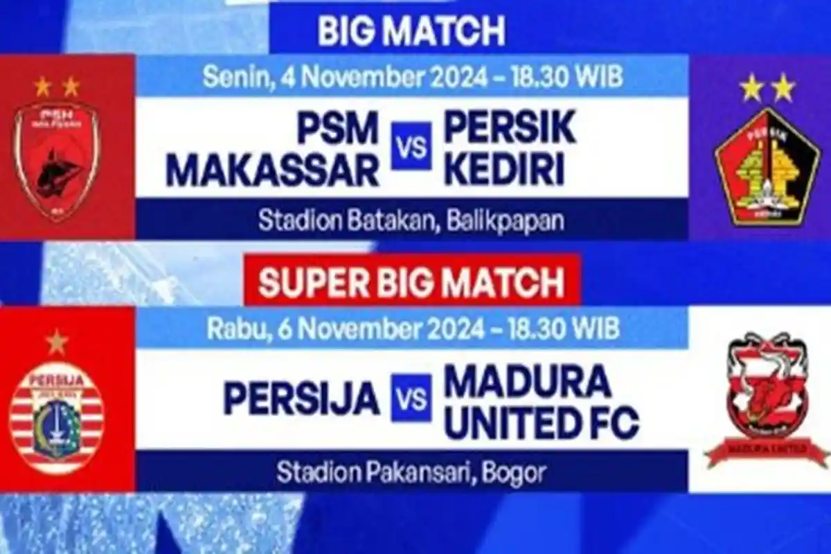 Jadwal Acara TV  Senin 4 November 2024, LIVE Liga 1 PSM Makassar vs Persik Kediri di Indosiar