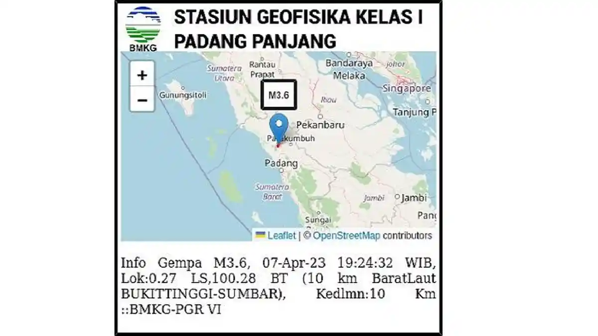 Hari Ini Gempa Bumi 2 Kali Guncang Bukittinggi, Jelang Berbuka dan Sebelum Tarawih