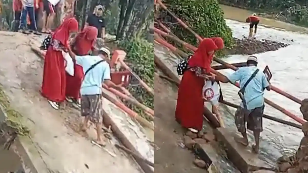 Hujan Deras di Bayah Lebak Akibatkan Sebuah Jembatan Ambruk
