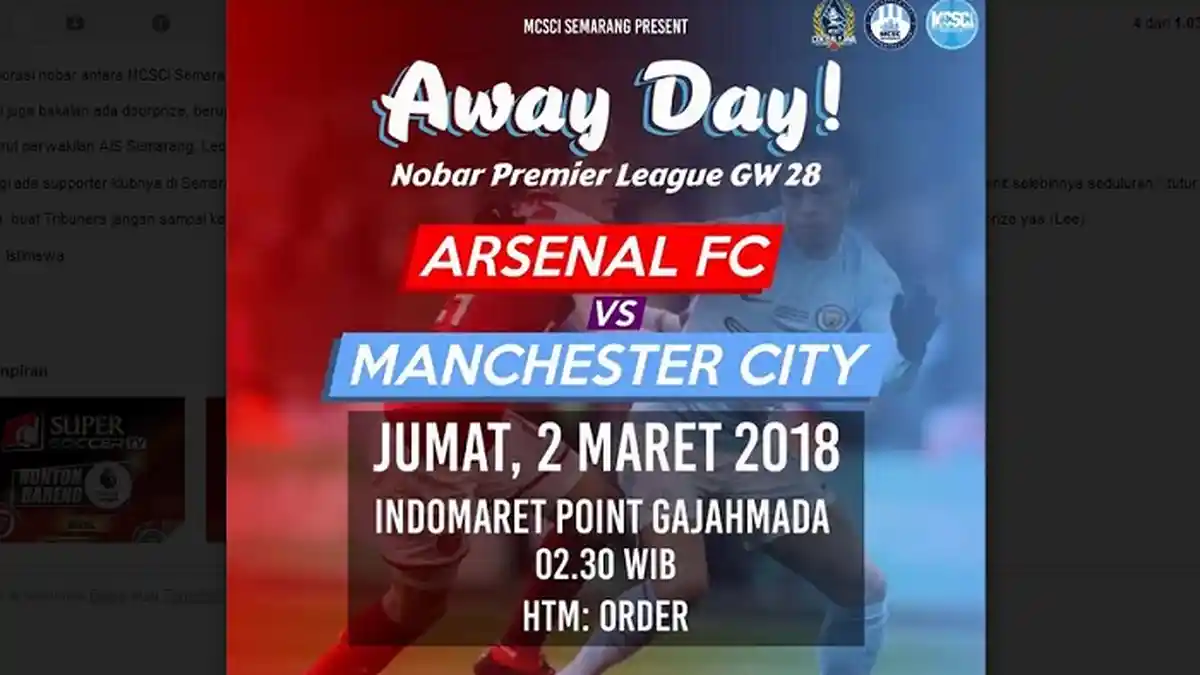 Nobar Arsenal Vs Manchester City, Kolaborasi MCSCI Chapter Semarang dengan AIS Semarang