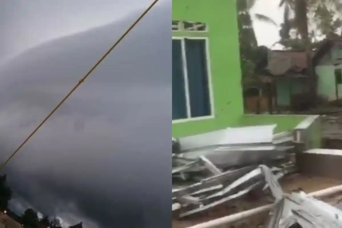 Kemunculan Awan Mendung Pekat Memanjang Mirip Ombak, Angin Puting Beliung Mengamuk di Tulang Bawang
