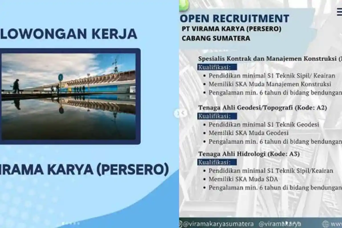 Lowongan Kerja BUMN Virama Karya untuk Lulusan S1, Tersedia 8 Posisi