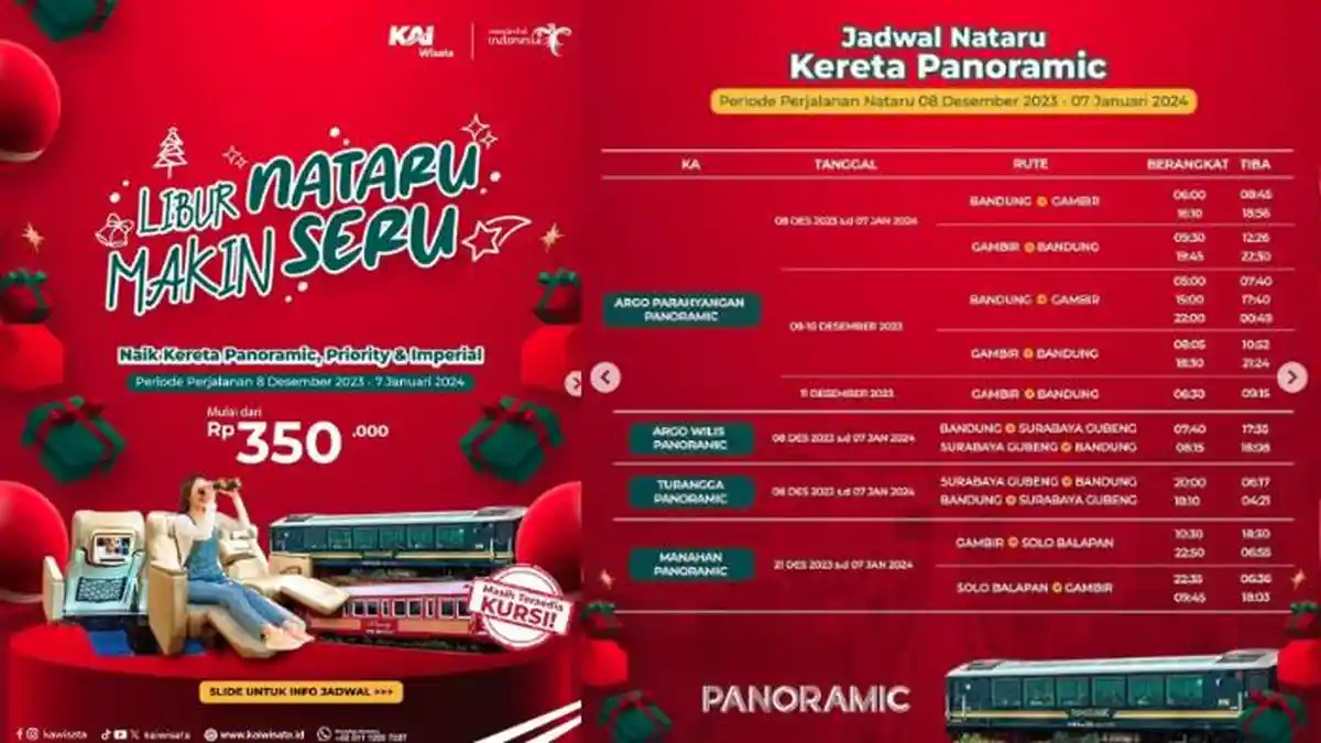 Jadwal Kereta Panoramic Desember 2023 Spesial Libur Natal dan Tahun Baru 2024, Cek Rutenya