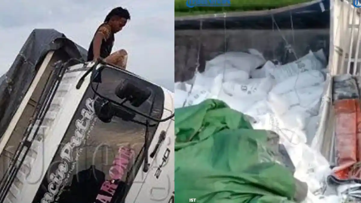 Kecelakaan Tunggal Truk Bermuatan Tepung di KM 329 Tol Pemalang-Batang